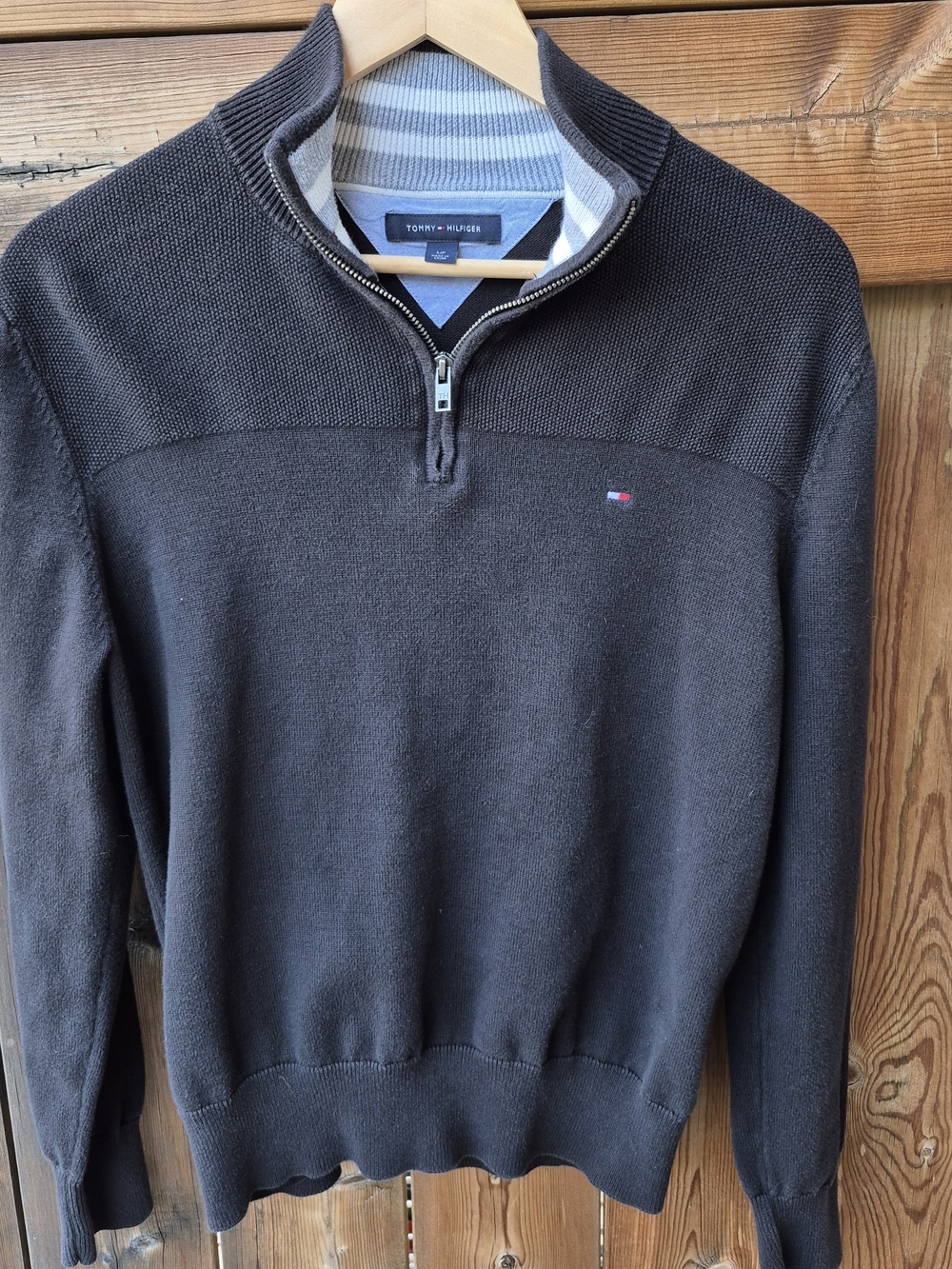 Tommy Hilfiger Men's Dark Gray Half-Zip Sweater with Flag Logo